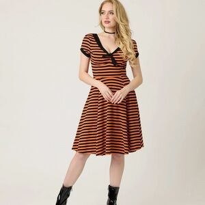 Unique Vintage Orange & Black Stripe Natalie Swing Dress